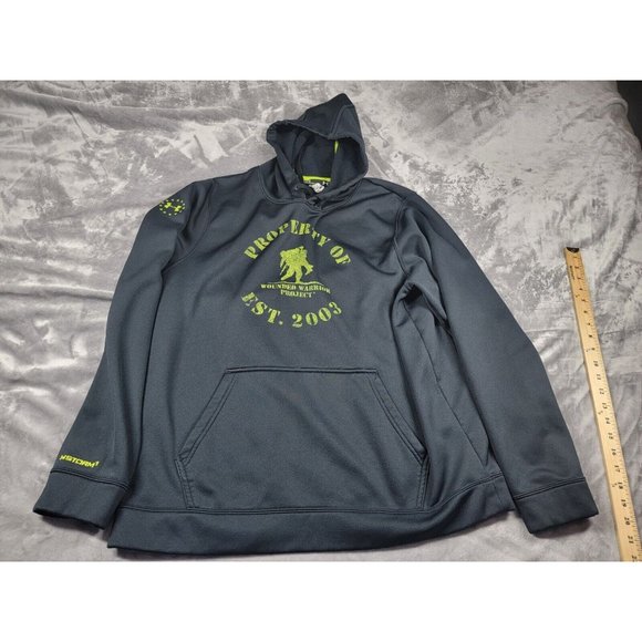 Under‎ Armour Hoodie Mens Medium Black Wounded Warrior Project Pullover Storm 1 - Picture 1 of 9